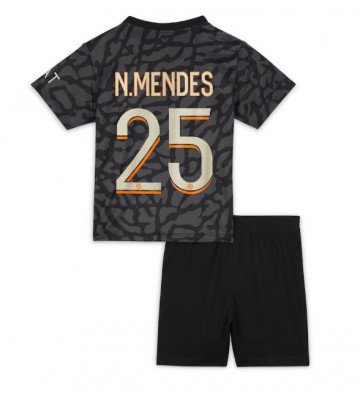 Paris Saint-Germain Nuno Mendes #25 Tredje trøje Børn 2023-24 Kort ærmer (+ korte bukser)